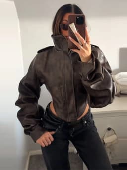 Women's Vintage Washed Faux Leather Jacket Cropped Stand Collar PU Moto Jackets Coat Y2K Retro Streetwear Fashion Lady Outerwear
