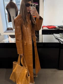 Solid Croc Embossed Faux Leather Long Trench Coat Lapel Single Breasted Straight Long Front Pockets Women Vintage Autumn Winter