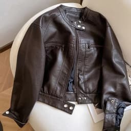 Luxury Black Leather Jacket Women Short Tops Motorcycle Jacket Spring Autumn Clothing  Jacket Vintage Brown PU Leather Coat Zip