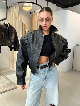 Mumaroho 2026 Autumn Winter Women's Cropped Faux Leather Biker Jacket Oversized Solid Short Black PU Moto Jacket Outwear