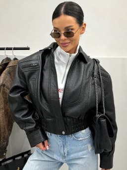 Mumaroho 2026 Autumn Winter Women's Cropped Faux Leather Biker Jacket Oversized Solid Short Black PU Moto Jacket Outwear