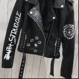 Fitaylor Autumn Winter Women Graffiti Print Faux Leather Jacket Lady Moto Bike PU Leather Coat Casual Rivet Jacket with Belt