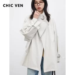 CHIC VEN Korean Women Faux Leather Coat Loose Casual D-button Female Overcoat Mid Length Windbreaker Jacket Spring Autumn 2026