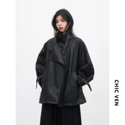 CHIC VEN Korean Women Faux Leather Coat Loose Casual D-button Female Overcoat Mid Length Windbreaker Jacket Spring Autumn 2026
