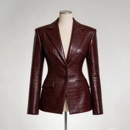 Women Burgundy Faux Leather Croc Embossed Blazer 2026 Slim Fit Padded Shoulder Jacket
