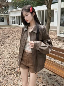 Retro American Brown Leather Jacket Women Early Autumn Black Cool Motorcycle PU Leather Loose Long Sleeve Top