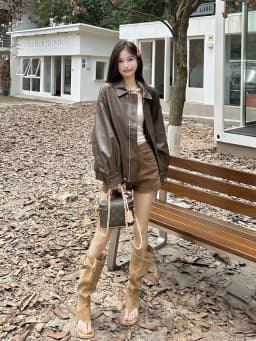 Retro American Brown Leather Jacket Women Early Autumn Black Cool Motorcycle PU Leather Loose Long Sleeve Top