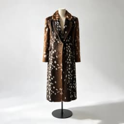 TOKO 2026 New Women Deer Spotted Faux Fur Long Coat Notched Lapel Double Breasted Long Sleeve Soft Thick Warm Winter Outerwear