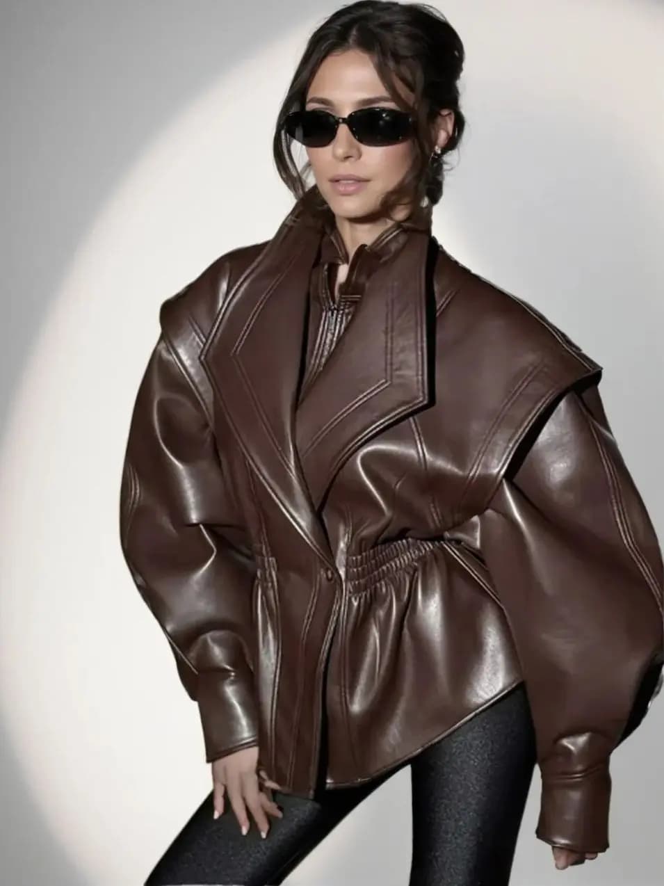 2026 New Women's Retro Vintage Coffee Faux Leather PU Jackets Female Motorcycle Biker BF Loose Oversized Streetwear Coats Tops