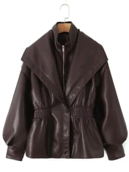 2026 New Women's Retro Vintage Coffee Faux Leather PU Jackets Female Motorcycle Biker BF Loose Oversized Streetwear Coats Tops