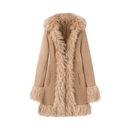 Women Winter Faux Suede Coat Long Fluffy Faux Fur Trim Boho 70s Vintage 2026 New Western Streetwear Outerwear