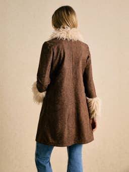 Women Winter Faux Suede Coat Long Fluffy Faux Fur Trim Boho 70s Vintage 2026 New Western Streetwear Outerwear