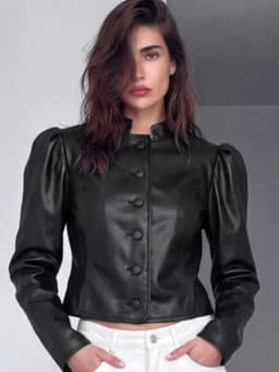 Fashion Solid Faux Leather Women's Jacket Stand Collar Button Short Loose Puff Long Sleeves Coat Chic 2026 Autumn New Daily Wear