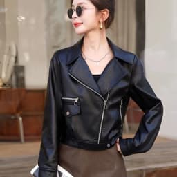2026 Autumn New Fashion Leather Jacket Women Motorcycle Outwear Short Loose Elegant Pu Leather Suit Collar Coat Overcoat Female