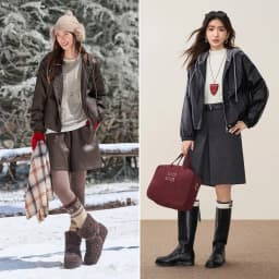 SENTUBILA Women Faux Leather Layered‑Look Biker Jacket Winter Color‑Block Drawstring Hooded Loose Outwear W64PD8107