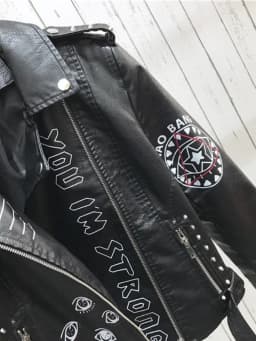Women Motorcycle Faux Leather Jacket Spring Streetwear Graffiti Print Biker Leather Coat Ladies Black Lapel Zipper Outwear