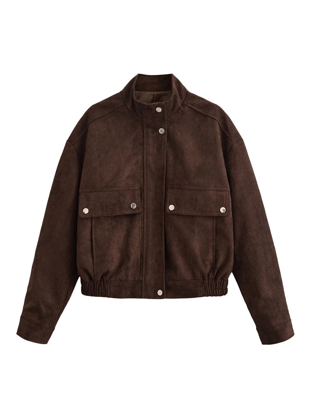 Retro American Suede Short Jacket Women's Versatile Pocket Baseball Style Slimming Stand Collar Jacket Warm Polyester Fiber