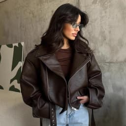 Chic High-end Faux Leathers Coats Women Lapel Short Lace-up Motorcycle Leathers Jackets Ourwear INS Brown Leather Jacket Y2K
