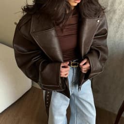 Chic High-end Faux Leathers Coats Women Lapel Short Lace-up Motorcycle Leathers Jackets Ourwear INS Brown Leather Jacket Y2K