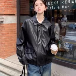 Autumn Women Fashion Casual Loose Coat Winter Ladies High End Faux Leather Outwear American Femme Long Sleeves PU Leather Jacket