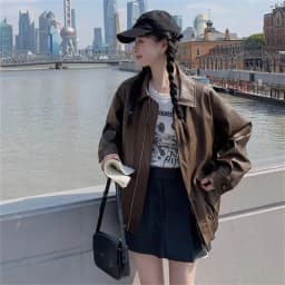 Autumn Women Fashion Casual Loose Coat Winter Ladies High End Faux Leather Outwear American Femme Long Sleeves PU Leather Jacket