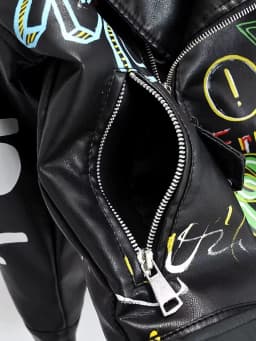 Fashion Brand Coat PU Leather Jacket Women Colorful Print Graffiti Soft Punk Coats Slim Locomotive Cropped Jacket Leather Top