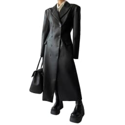 Mauroicardi Autumn Long Black Fitted Soft Pu Leather Trench Coat for Women Shoulder Pads Double Breasted Luxury European Clothes
