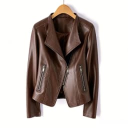 2026 Fashion Spring Autumn Women's PU Leather Jacket Short Coat Zip-up Quilted-lapel Top Belt Slim Jackets Streetwear Outerwear