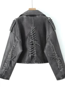 2027 New Fashion Women's Motor Biker Washed Gray Faux Leather Jackets Female Autumn Winter Retro Loose PU Zipper Streetwear Coat