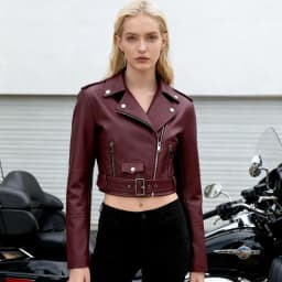 2026 Fashion Spring Autumn Women's PU Leather Jacket Moto&biker Super-short Expose-navel Coat Zip-up Lapel Top Belt Slim Jackets