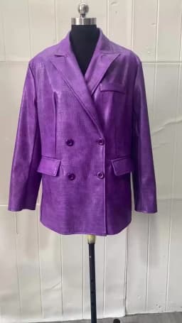 Lautaro Autumn Oversized Shiny Purple Crocodile Pattern Faux Leather Blazer Women Long Sleeve Double Breasted Y2K Jacket Fashion