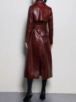 Lautaro Autumn Long Shiny Reflective Patent Faux Leather Trench Coat for Women Belt Double Breasted Luxury Designer Clothes 2023