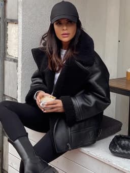 Suninheart Sheepskin Coat for Women Black New Outerwear Winter Warm Faux Leather Jacket Coat Insulated New in Jackets & Coats