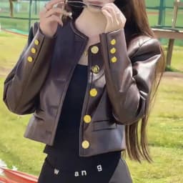 2025 autumn new fashion leather U coat women's high-end heavy industry metal buckle lapel thin short leather jacket