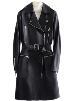 Mauroicardi Spring Autumn Cool Fitted Long White Faux Leather Moto Biker Jacket Women Belt Black Luxury Designer Clothes 2025