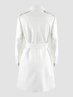 Mauroicardi Spring Autumn Cool Fitted Long White Faux Leather Moto Biker Jacket Women Belt Black Luxury Designer Clothes 2025