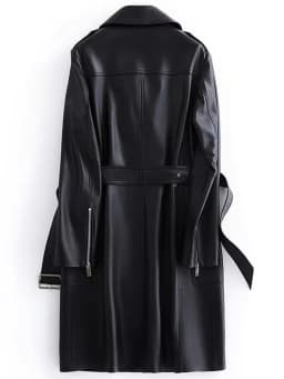 Mauroicardi Spring Autumn Cool Fitted Long White Faux Leather Moto Biker Jacket Women Belt Black Luxury Designer Clothes 2025