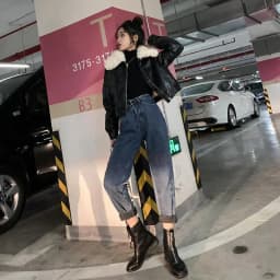 New Vintage Winter Leather Jacket Women Black Biker Coat Female Windbreak 2021 Lamb Fur Collar Thick Jacket