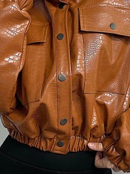 Lautaro-Crocodile Print Faux Leather Jacket for Women, Short, Cool, Oversized, European Fashion Streetwear, Button Up, Spring