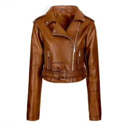 2026 Fashion Spring Autumn Women's PU Leather Jacket Moto&biker Super-short Expose-navel Coat Zip-up Lapel Top Belt Slim Jackets