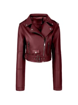 2026 Fashion Spring Autumn Women's PU Leather Jacket Moto&biker Super-short Expose-navel Coat Zip-up Lapel Top Belt Slim Jackets