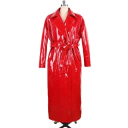 Mauroicardi Spring Autumn Long Waterproof Shiny Reflective Black Patent Leather Cocoon Coat Women Sashes Luxury Designer Clothes
