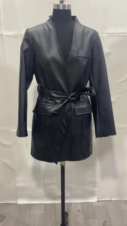 Nerazzurri Autumn Black Soft Light Faux Leather Jackets for Women 2022 Deep V-Neck Belt Elegant Luxury Korean Fashion 6xl 7xl