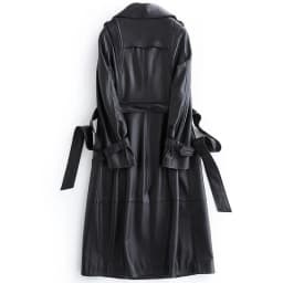 Lautaro Autumn Long Black Leather Trench Coat for Women Long Sleeve Belt Lapel Luxury Spring British Style Outerwear Fashion