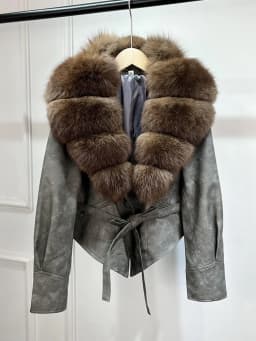 Lagabogy 2025 Real Fox Fur Collar Autumn Winter Faux Leather Jackets For Women Chic Dropped Shoulder PU Coat Casual Office Lady