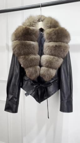 Lagabogy 2025 Real Fox Fur Collar Autumn Winter Faux Leather Jackets For Women Chic Dropped Shoulder PU Coat Casual Office Lady