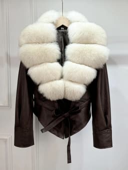 Lagabogy 2025 Real Fox Fur Collar Autumn Winter Faux Leather Jackets For Women Chic Dropped Shoulder PU Coat Casual Office Lady