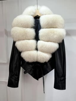 Lagabogy 2025 Real Fox Fur Collar Autumn Winter Faux Leather Jackets For Women Chic Dropped Shoulder PU Coat Casual Office Lady