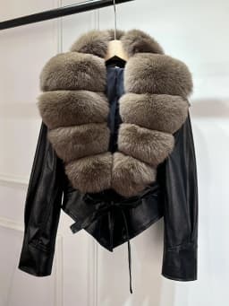 Lagabogy 2025 Real Fox Fur Collar Autumn Winter Faux Leather Jackets For Women Chic Dropped Shoulder PU Coat Casual Office Lady