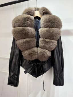 Lagabogy 2025 Real Fox Fur Collar Autumn Winter Faux Leather Jackets For Women Chic Dropped Shoulder PU Coat Casual Office Lady